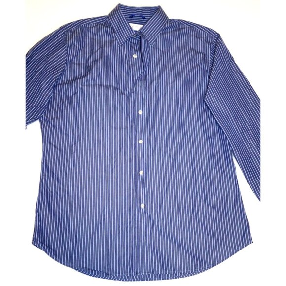 Teddy Stratford Blue Pinstripe LongSleeve Shirt w/ Hidden Zipper Front Old Money - Picture 2 of 7